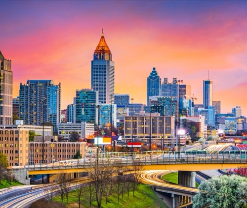Atlanta skyline at sunset